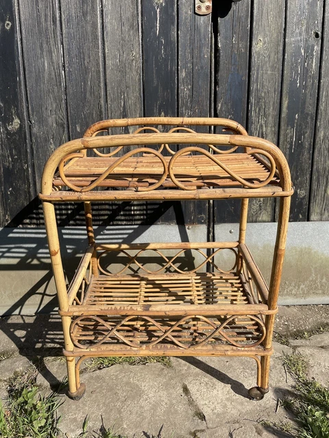 Carro de bebidas/té/cócteles de colección de bambú, bar en casa retro Tiki, soporte para plantas