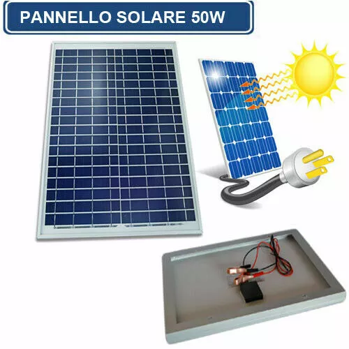 Pannello Solare Fotovoltaico Celle Silicio 50 W Watt 12V  Per Accumulo Batteria