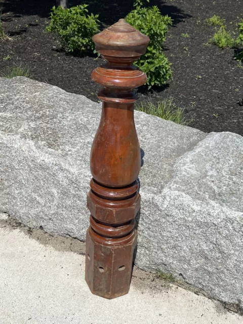 C.1900 Maple Newel Post, Solid Hardwood, 40.5"H, 7.25" Dia, Octagon Base/Center