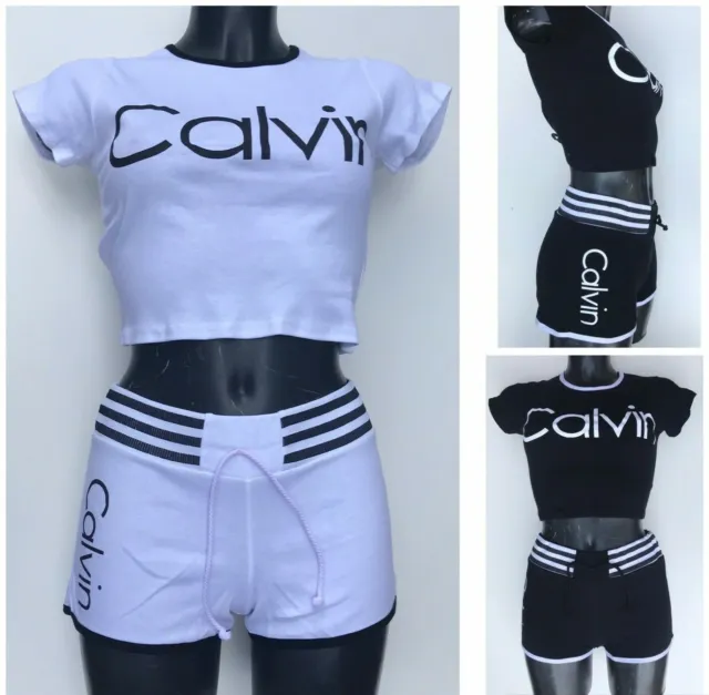 Pantaloncini donna ragazza e set top con frase stampata pantaloni caldi Calvin-Casual