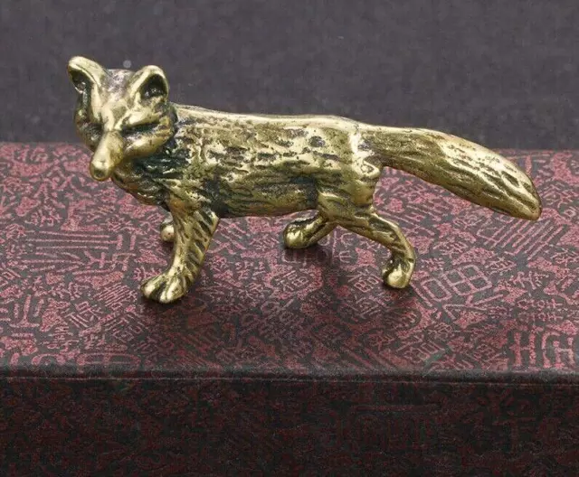 Brass Fox Figurine Miniature Tea Pet Ornament Crafts Vintage Animal Statue Gift