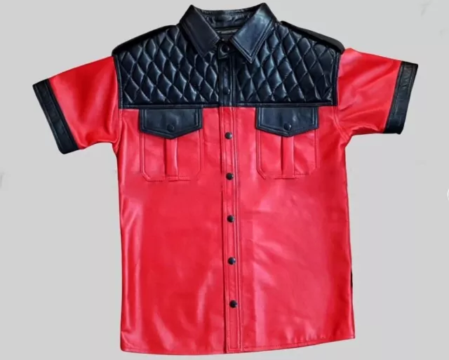 Nouvelle chemise en cuir rouge pour hommes Red Police. Veste-chemise en...