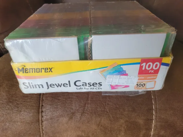 Slim CD Cases 100 pcs Jewel Pack Memorex NEW Sealed 100 Box Multi Colors