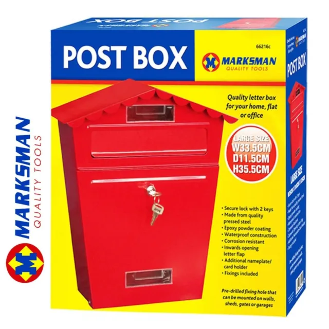 Post Box Large Letter Mail Box Steel Lockable Outdoor Wall Mount With Keys Red