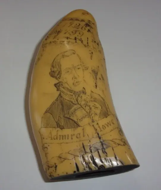 Scrimshaw Faux Whale Tooth Admiral Howe 1726-1799 And The Brunswick Maritime