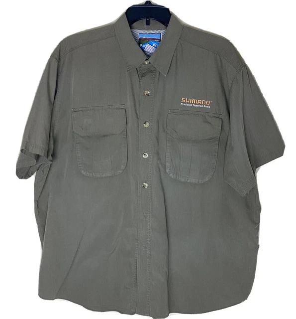 Vintage Pacific Fly Guide XL SS Shimano Fishing Shirt Button Pockets Olive RARE