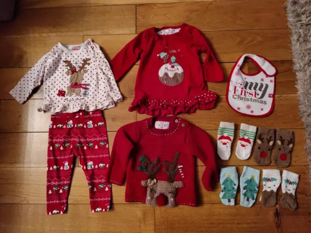 Baby Girl 3-6 Months Christmas Xmas Clothes Bundle Jumper,Leggings,Tops,Bib
