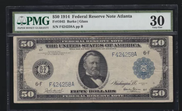 US 1914 $50 FRN Atlanta Burke/Glass FR 1045 PMG 30 (259) TOP POP of 20 KNOWN! US 1914 $50 FRN Atlanta Burke/Glass FR 1045 PMG 30 (259) TOP POP of 20 KNOWN!