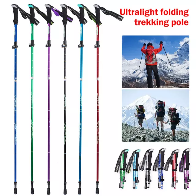 Folding Trekking Poles Adjustable Walking Stick 5-Sections Aluminum Alpenstock