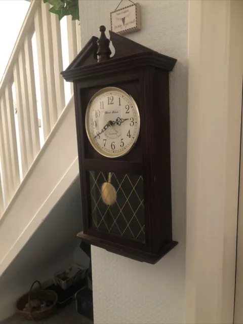 Vintage Wood Glass DANIEL DAKOTA Wall Clock  Quartz WESTMINSTER CHIME Pendulum