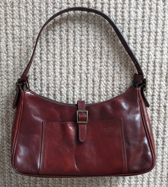 I MEDICI FIRENZE Shoulder Bag Zip Brown Leather Made in Italy EUC 