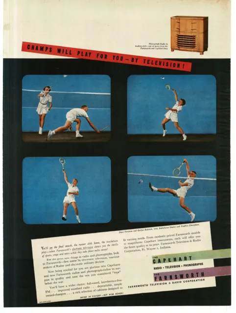 1945 Capehart Farnsworth Television Dave Freeman Evelyn Boldrick Tennis Ad
