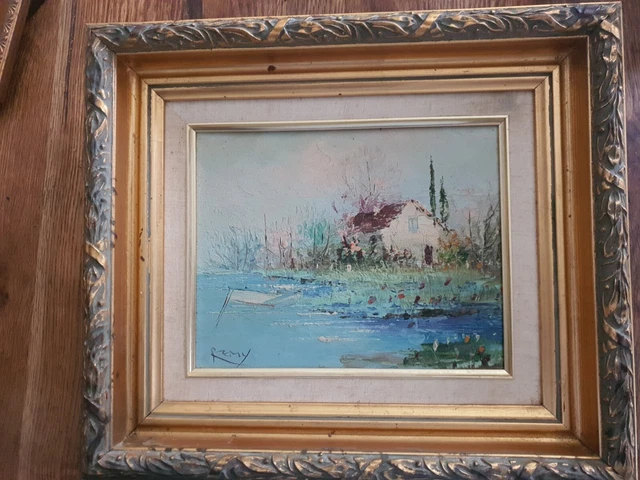 Cadre doré tableau ancien huile sur toile signé remy