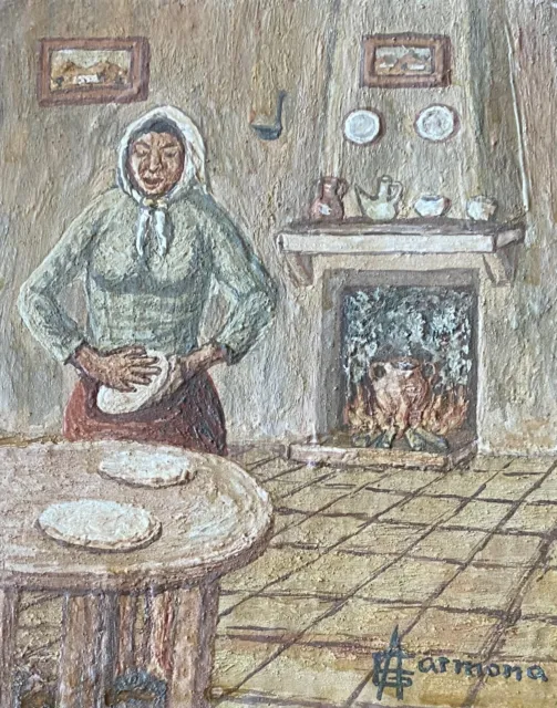 Cuadro Antiguo Pintado A Mano Mujer Amasando Aquitienesloquebuscas.com Almeria