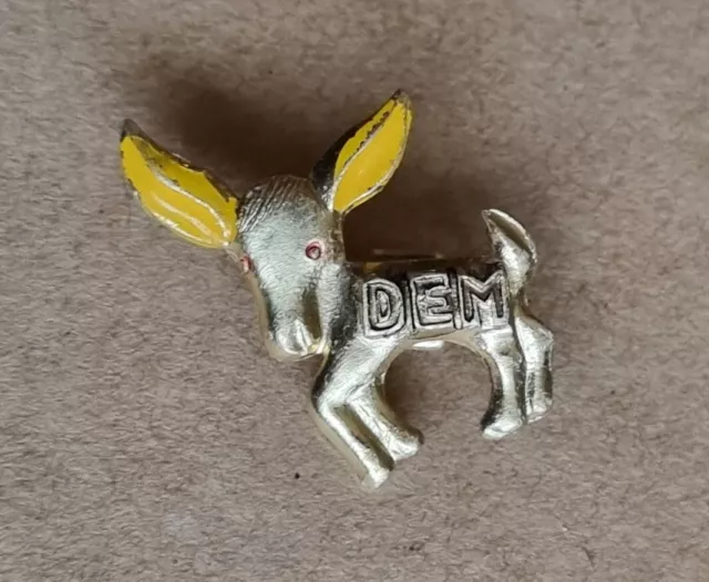 Vintage Gold tone DEM Donkey Brooch Pin Democrat USA 3