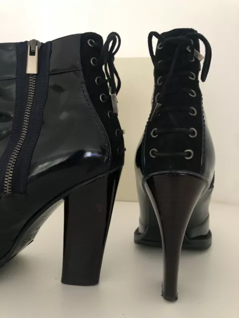 MARC JACOBS PATENT Leather Suede Blue Black Ankle Bootie Boots Size 40 ...