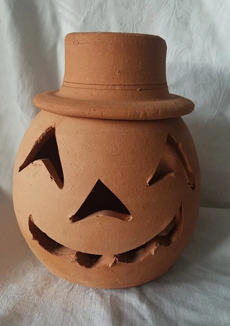 VTG HEWELL's POTTERY Terra Cotta JACK O LANTERN Pumpkin HALLOWEEN Large 10” VTG HEWELL's POTTERY Terra Cotta JACK O LANTERN Pumpkin HALLOWEEN Large 10”