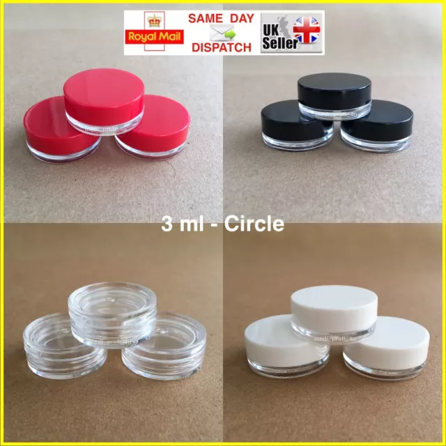 CIRCLE 3ml SCREW TOP JAR POT CONTAINER TRAVEL CRAFT CREAM NAILS SAMPLE DIY EMPTY