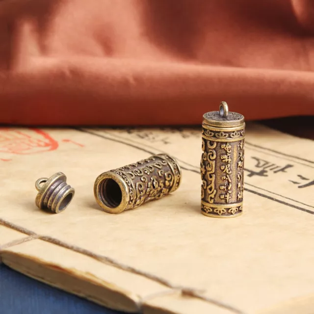1Pcs Brass Buddha Sutra Cylinder Pendant Keychain Hanging Necklace Medicine;;i