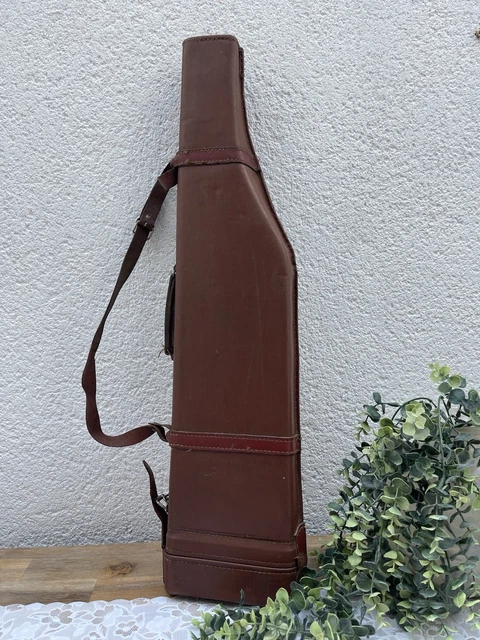 Ancien Etui Porte Fusil De Chasse En Cuir Croco Marron Vintage #B859