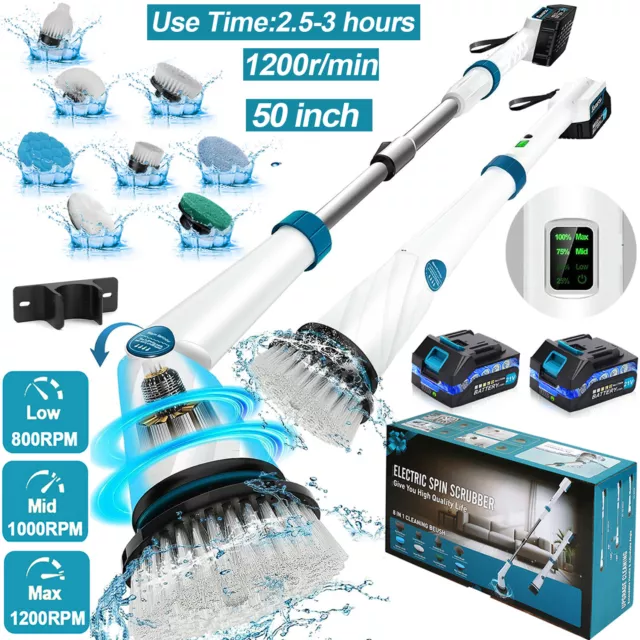 50inch Electric Spin Scrubber Cordless Tile Floor Shower Scrubber Cleaning  Brush