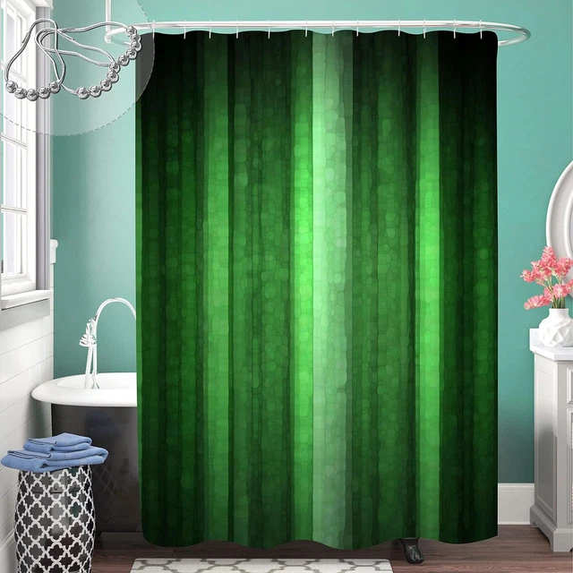 Gibelle Green Striped Shower Curtain, Emerald Green Dark Green Neon Fabric Gibelle Green Striped Shower Curtain, Emerald Green Dark Green Neon Fabric
