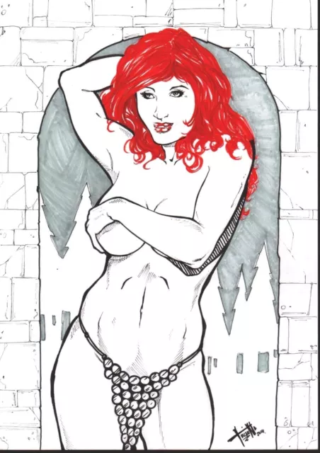 Red Sonja by Taciano - Original Comic Art Drawing Commission She-Devil 8.5x11