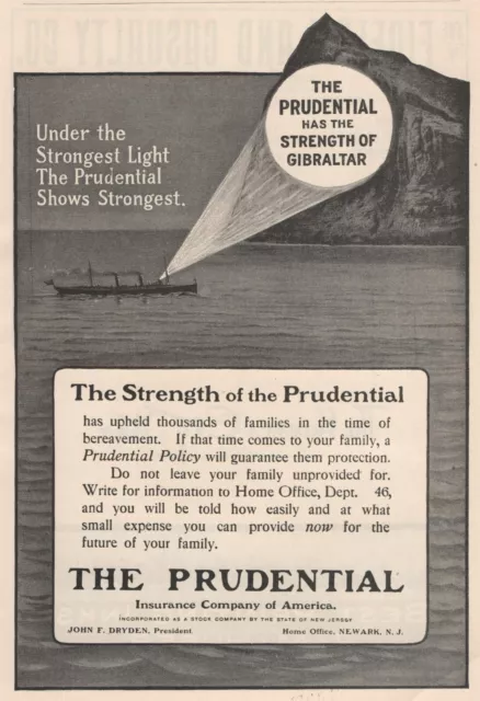 Prudential Insurance Strength of Gibraltar Newark NJ 1905 Print Ad