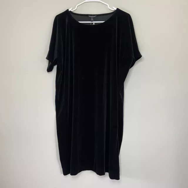 Eileen Fisher Women LP Velvet Dress Midi Length Stretch Solid Black Round Neck