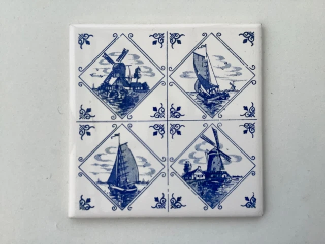Mettlach Saas 4 Scene Blue & White Delft ceramic tile