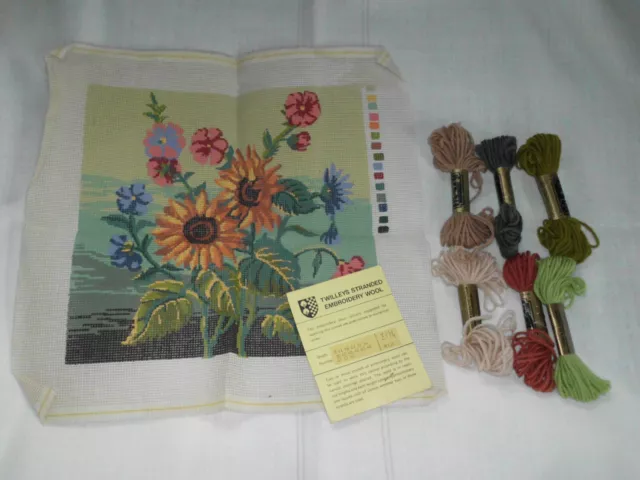 Twilleys Stamford Canvas Tapestry Needlepoint Sunflowers Floral Spray + Yarns