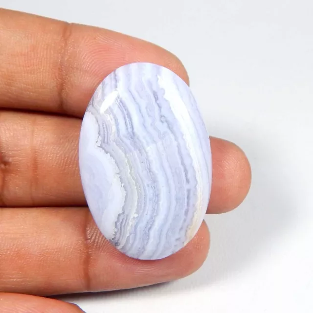 Fine Rare Blue Lace Agate Cabochon Oval Shape Natural Gemstone 39 Cts BU-32