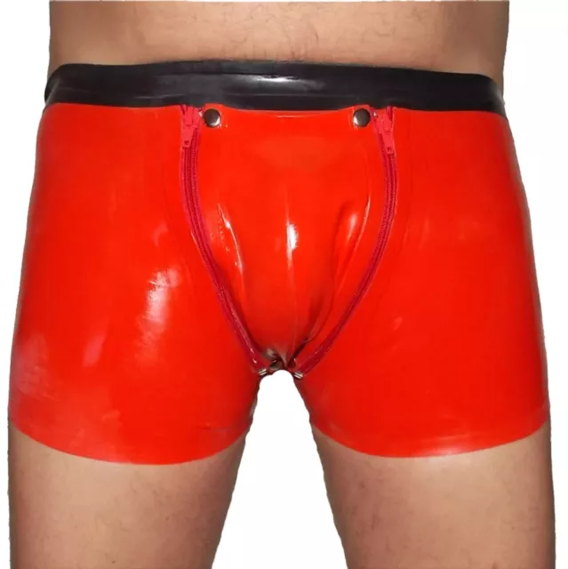 Latex Shorts mit Doppel-Reißverschluss/Innenbeutel Rot  Size:4XL(3709)