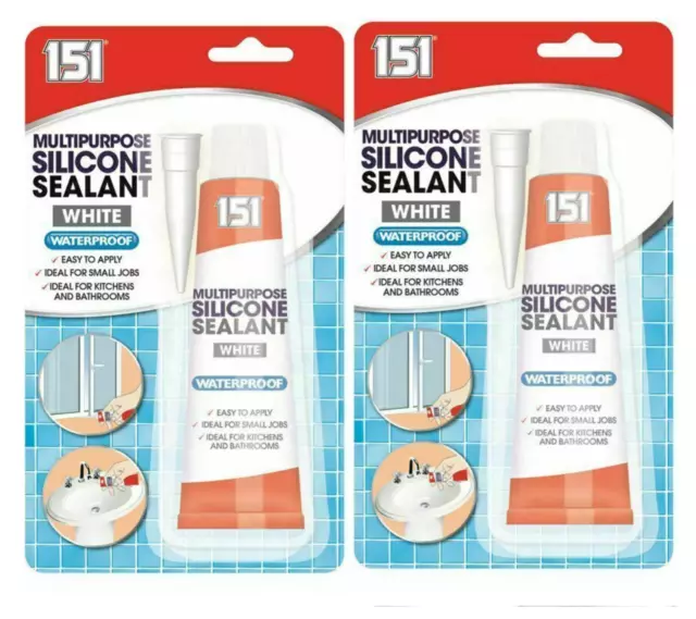 2 X White Silicone Sealant Tube Bathroom Kitchen Shower Sealer Edging -70g Each