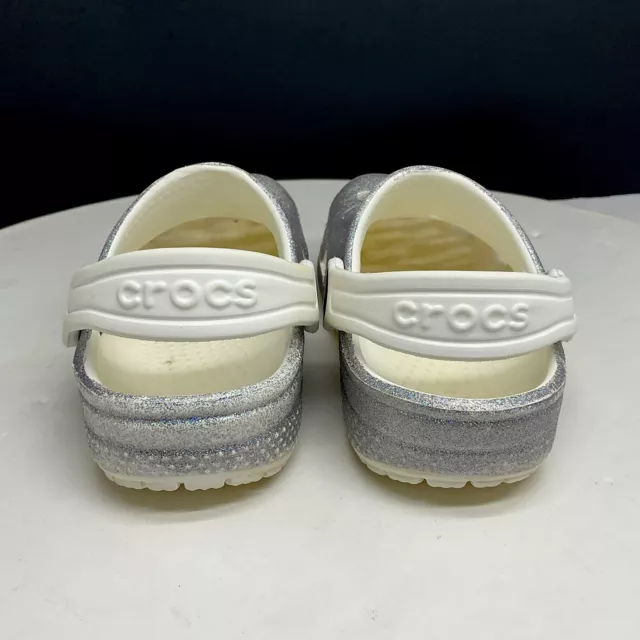 CROCS SHOES GIRLS 7 Toddler Classic Glitter Clogs White Silver Sparkly ...