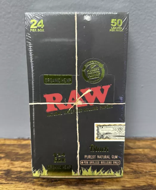 RAW BLACK ORGANIC HEMP 1.25 Rolling Paper 100% Authentic - 24 Count Box - Sealed