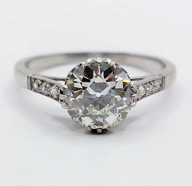 Bague solitaire or 18k jaune et gris ornée d'un diamant taille ancienne de 0,30 carats art deco (circa 1920) - France