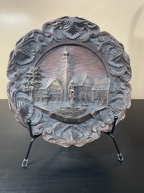 Vintage freudenstadt Schwarzwald Germany Hand Carved Wooden Plate Wall Plaque