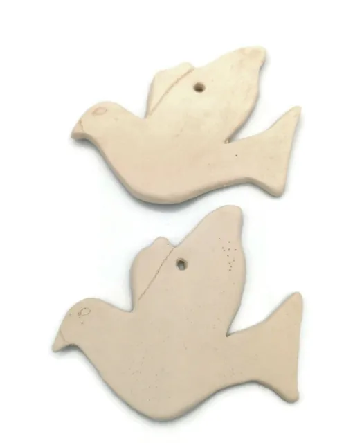 2Pc Blank White Dove Ornament, Unpainted Ceramics Bisque Ready To Paint Memorial