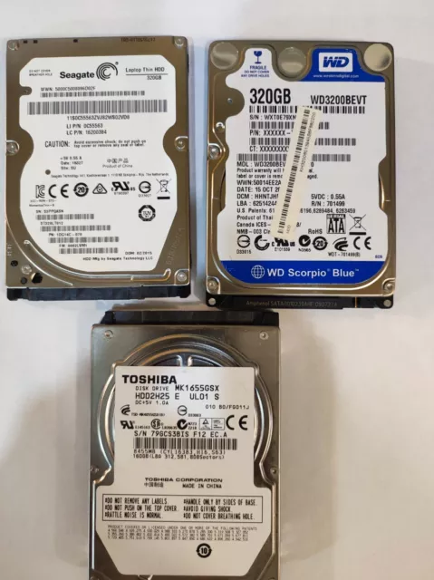 Lote 3 discos duros 2,5 Sata ( 2 x 320 Gb ) ( 1 x 160 Gb )