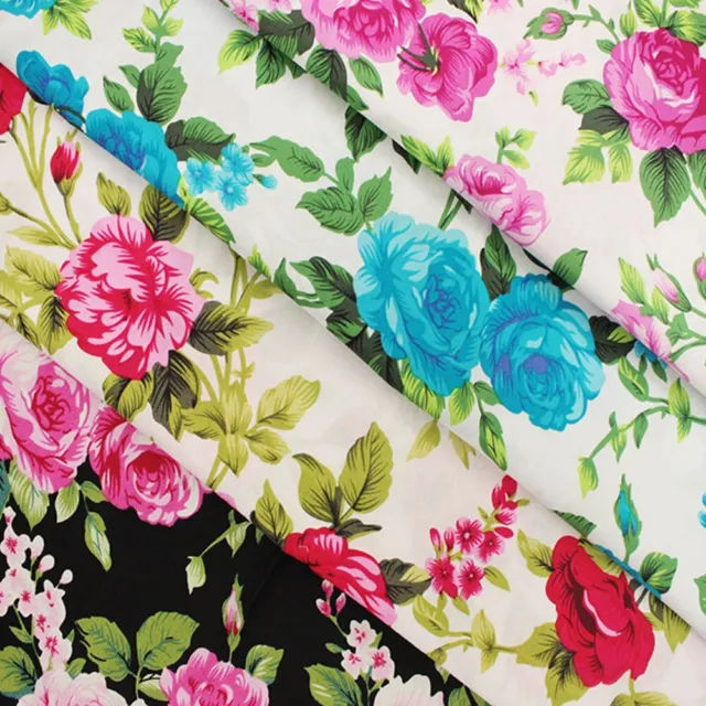 100% Cotton Poplin Fabric Rose Bouquet Roses Floral Flower Leaves East Street