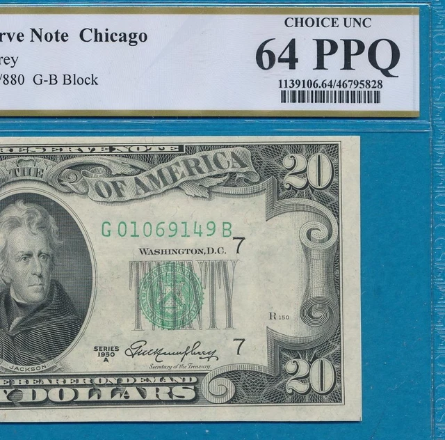 $20. 1950-A  Chicago  District Frn  Beautiful Pcgs Choice New 64Ppq