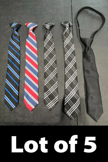Lot of 5 Boys Clip-On Ties & Adjustable Zipper Neck Tie, Assorted Multicolor