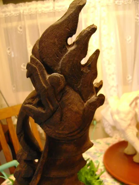 Burma Carved Wood Dragon Naga Ornament Decorated Ox Cart Late 19th/ early20th c.