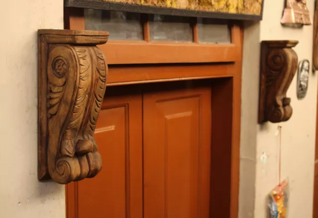 Wall Bracket Wooden Corbel Pair Vintage Home Decor Shelf European Antique Style