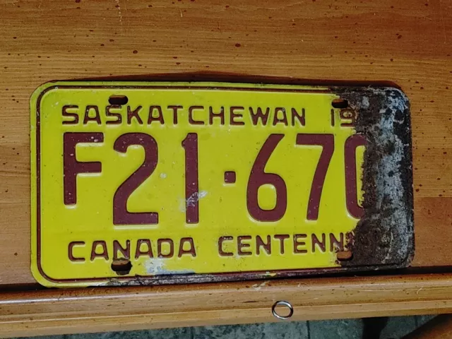 1967 Saskatchewan Farm License Plate "F21-670" Canada Centennial