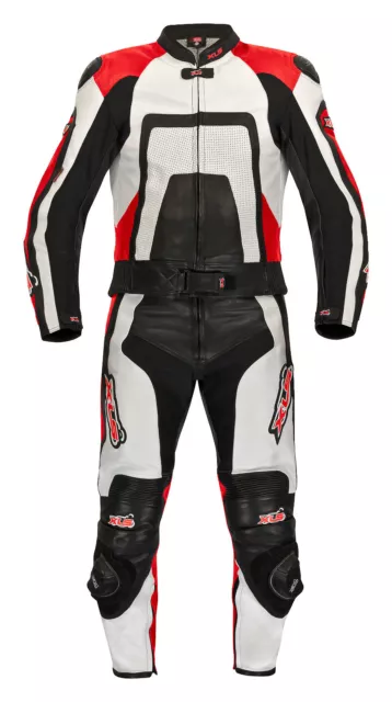 Combi Cuir XLS Deux-Pièces Noir Blanc Rouge Combinaison Moto Gr. 46 - 62