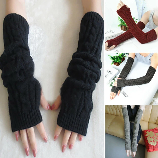 Frünn Long Sleeves Arm Warmer Mittens Cable Knit Winter Warm Fingerless Gloves