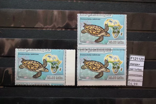 Stamps + Pair Turtles Mozambique Error Variety Mnh** (F121120)