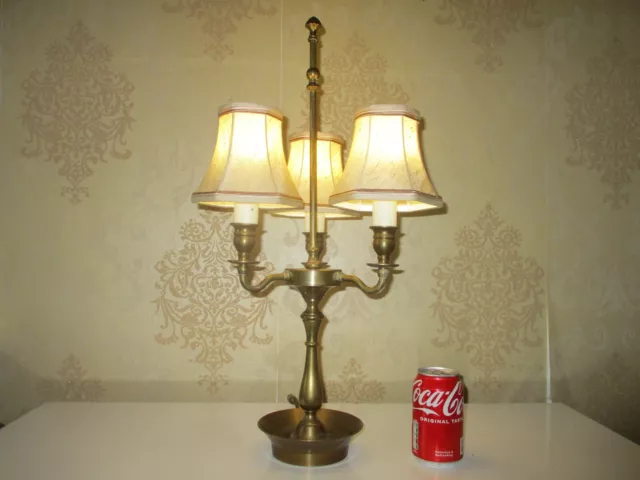 Large Laura Ashley Solid Brass Candelabra Table Lamp With Vintage Shades